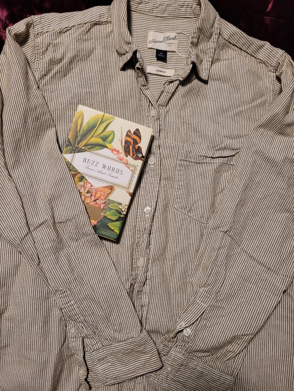 Universal Thread Women's Khaki and White Striped Button-Down Shirt
